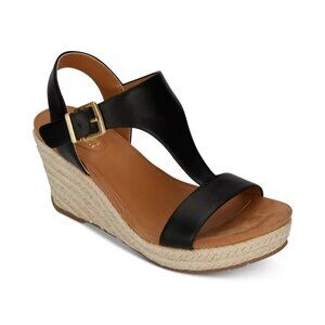 Kenneth Cole Reaction Card Wedge Espadrille Sandal 7.5 Black MSRP $90